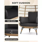 Oversize Wicker Egg Chair Outdoor with Steel Frame, Egg Basket Lounge Chair with 4 Cushions, Egg-Shaped Chair for Patio, Porch, Backyard