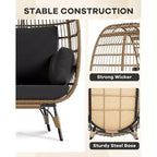 Oversize Wicker Egg Chair Outdoor with Steel Frame, Egg Basket Lounge Chair with 4 Cushions, Egg-Shaped Chair for Patio, Porch, Backyard
