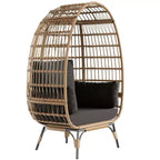 Oversize Wicker Egg Chair Outdoor with Steel Frame, Egg Basket Lounge Chair with 4 Cushions, Egg-Shaped Chair for Patio, Porch, Backyard