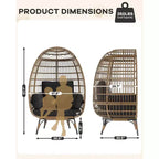 Oversize Wicker Egg Chair Outdoor with Steel Frame, Egg Basket Lounge Chair with 4 Cushions, Egg-Shaped Chair for Patio, Porch, Backyard