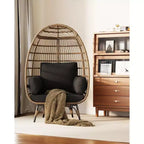 Oversize Wicker Egg Chair Outdoor with Steel Frame, Egg Basket Lounge Chair with 4 Cushions, Egg-Shaped Chair for Patio, Porch, Backyard