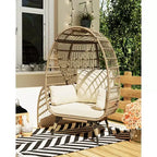 Oversize Wicker Egg Chair Outdoor with Steel Frame, Egg Basket Lounge Chair with 4 Cushions, Egg-Shaped Chair for Patio, Porch, Backyard