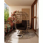 Poltrona a Uovo Girevole a 360° per Esterni, Poltrona a Uovo in Vimini Sovradimensionata con 4 Cuscini, Poltrona Lounge a Forma di Uovo in Rattan con Telaio in Acciaio