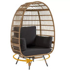 Poltrona a Uovo Girevole a 360° per Esterni, Poltrona a Uovo in Vimini Sovradimensionata con 4 Cuscini, Poltrona Lounge a Forma di Uovo in Rattan con Telaio in Acciaio