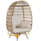 Poltrona a Uovo Girevole a 360° per Esterni, Poltrona a Uovo in Vimini Sovradimensionata con 4 Cuscini, Poltrona Lounge a Forma di Uovo in Rattan con Telaio in Acciaio