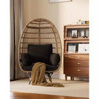 Poltrona a Uovo Girevole a 360° per Esterni, Poltrona a Uovo in Vimini Sovradimensionata con 4 Cuscini, Poltrona Lounge a Forma di Uovo in Rattan con Telaio in Acciaio