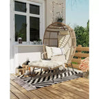 Poltrona a Uovo in Vimini Oversize con Pouf, Poltrona a Cesto a Uovo con Cuscino Spesso, Comoda Poltrona a Uovo in Rattan per Interni Esterni Patio Portico