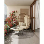Oversize Wicker Egg Chair with Ottoman, Egg Basket Lounge Chair with Thick Cushion, Comfy Egg Rattan Seat for Indoor Outdoor Patio Porch