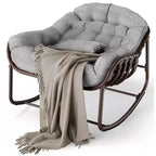 Outdoor Papasan Rocking Chair, Oversized Wicker Lounge Chair with Cushion and Metal Frame, Patio Rattan Egg Rocker