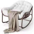 Outdoor Papasan Rocking Chair, Oversized Wicker Lounge Chair with Cushion and Metal Frame, Patio Rattan Egg Rocker