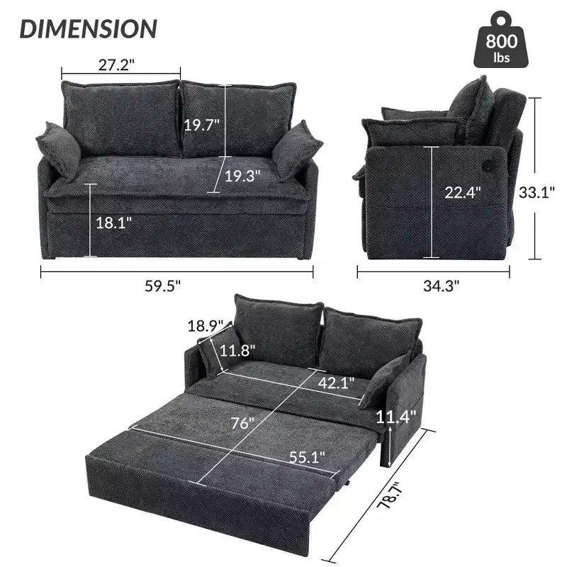 Divano letto Okak Comfy Corduroy Out con contenitore laterale, divano futon convertibile con porte di ricarica USB/C-TYPE per soggiorno