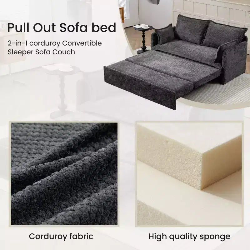 Divano letto Okak Comfy Corduroy Out con contenitore laterale, divano futon convertibile con porte di ricarica USB/C-TYPE per soggiorno