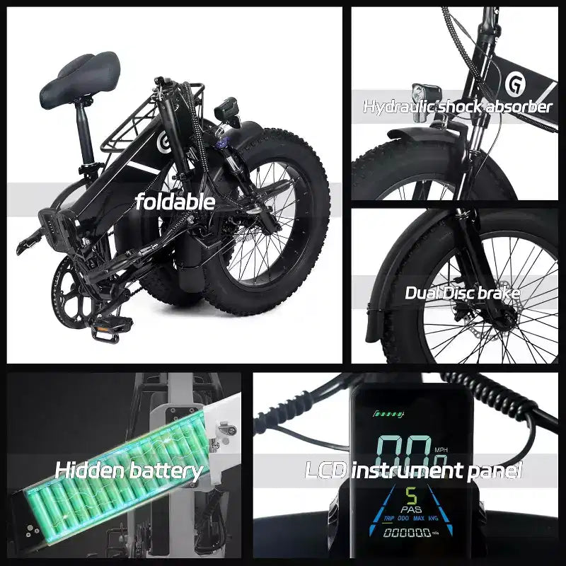 Bicicletta Elettrica per Adulti, Ebike Pieghevole con Pneumatici Fat da 20 x 4.0, Batteria Rimovibile da 500W 48V e Cambio a 7 Velocità Ideale per il Pendolarismo