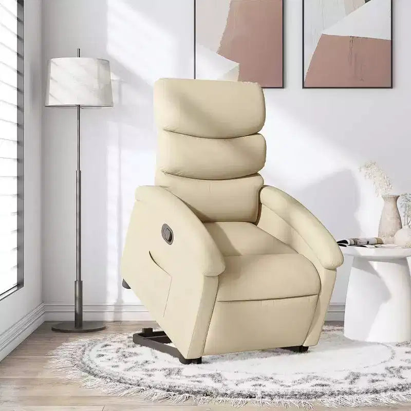 vidaXL Poltrona Relax Reclinabile Elettrica Panna - Alzapersona Elettrico, Schienale Reclinabile Manualmente, Poltrona Imbottita in Tessuto per Anziani, Telaio Robusto