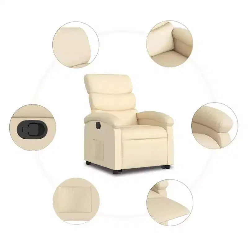 vidaXL Poltrona Relax Reclinabile Elettrica Panna - Alzapersona Elettrico, Schienale Reclinabile Manualmente, Poltrona Imbottita in Tessuto per Anziani, Telaio Robusto
