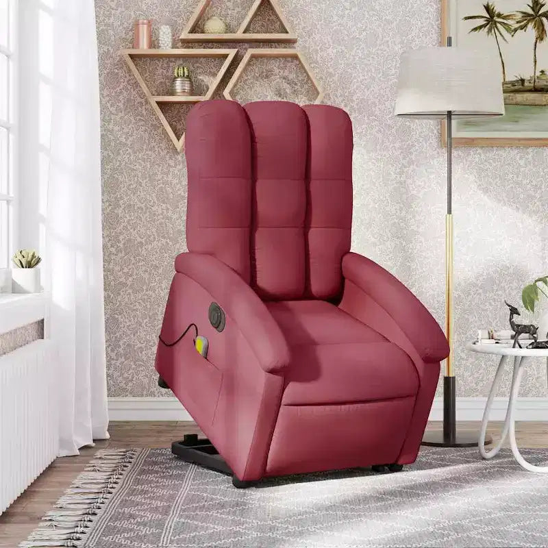 vidaXL Electric Lift Massage Recliner Chair - Wine Red Fabric, Motorized Stand-Up Assist, Reclining, Vibration, Home Theater