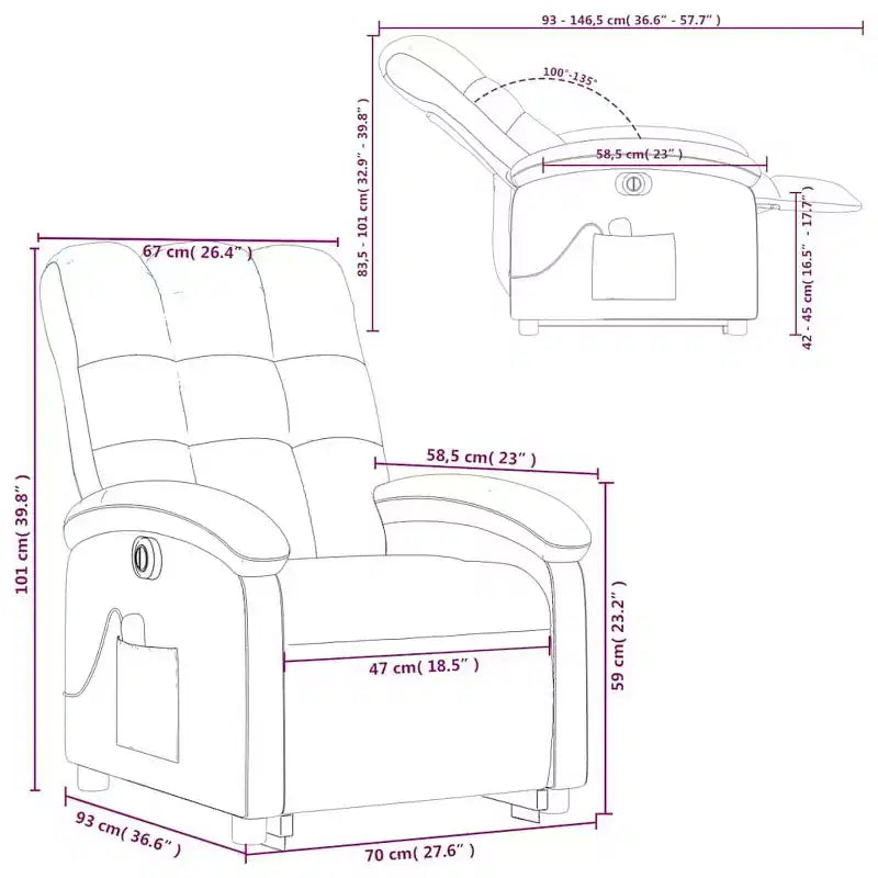 vidaXL Electric Lift Massage Recliner Chair - Wine Red Fabric, Motorized Stand-Up Assist, Reclining, Vibration, Home Theater