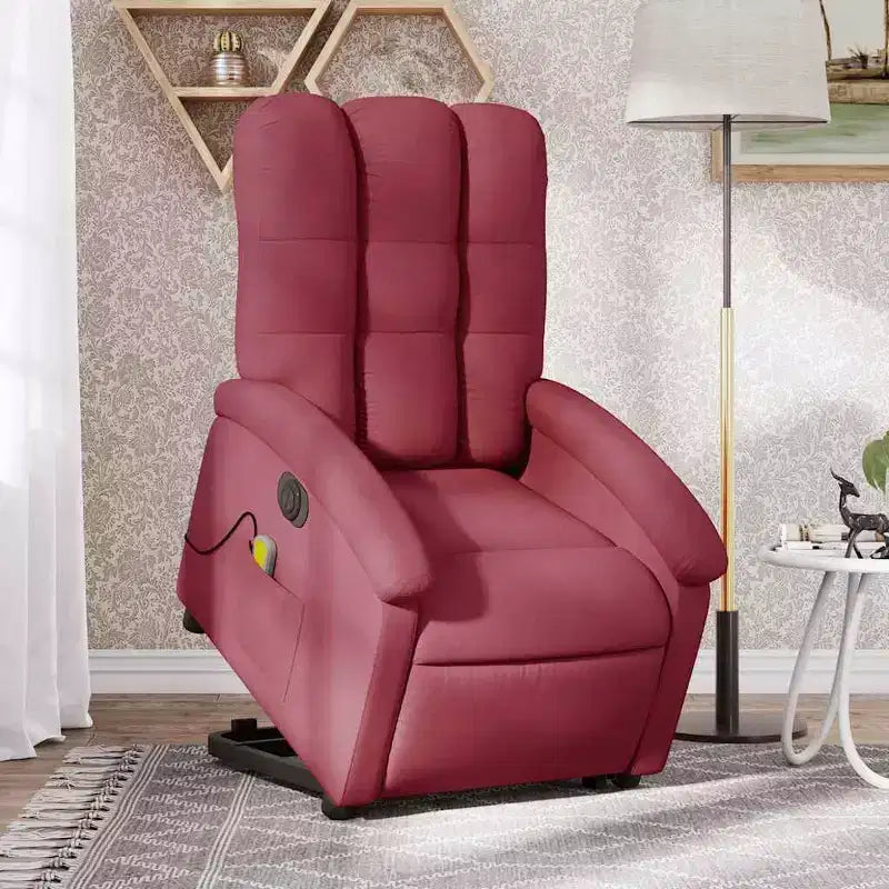 vidaXL Electric Lift Massage Recliner Chair - Wine Red Fabric, Motorized Stand-Up Assist, Reclining, Vibration, Home Theater