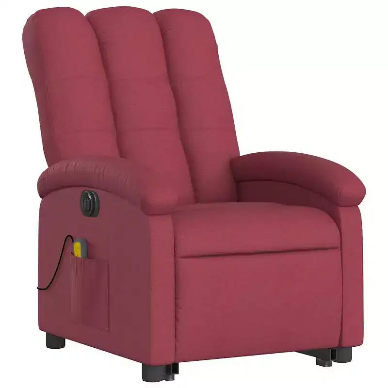 vidaXL Electric Lift Massage Recliner Chair - Wine Red Fabric, Motorized Stand-Up Assist, Reclining, Vibration, Home Theater