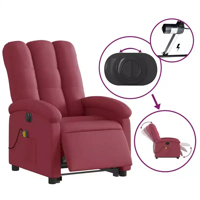 vidaXL Electric Lift Massage Recliner Chair - Wine Red Fabric, Motorized Stand-Up Assist, Reclining, Vibration, Home Theater