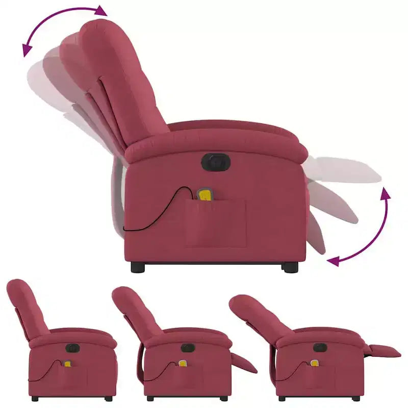 vidaXL Electric Lift Massage Recliner Chair - Wine Red Fabric, Motorized Stand-Up Assist, Reclining, Vibration, Home Theater