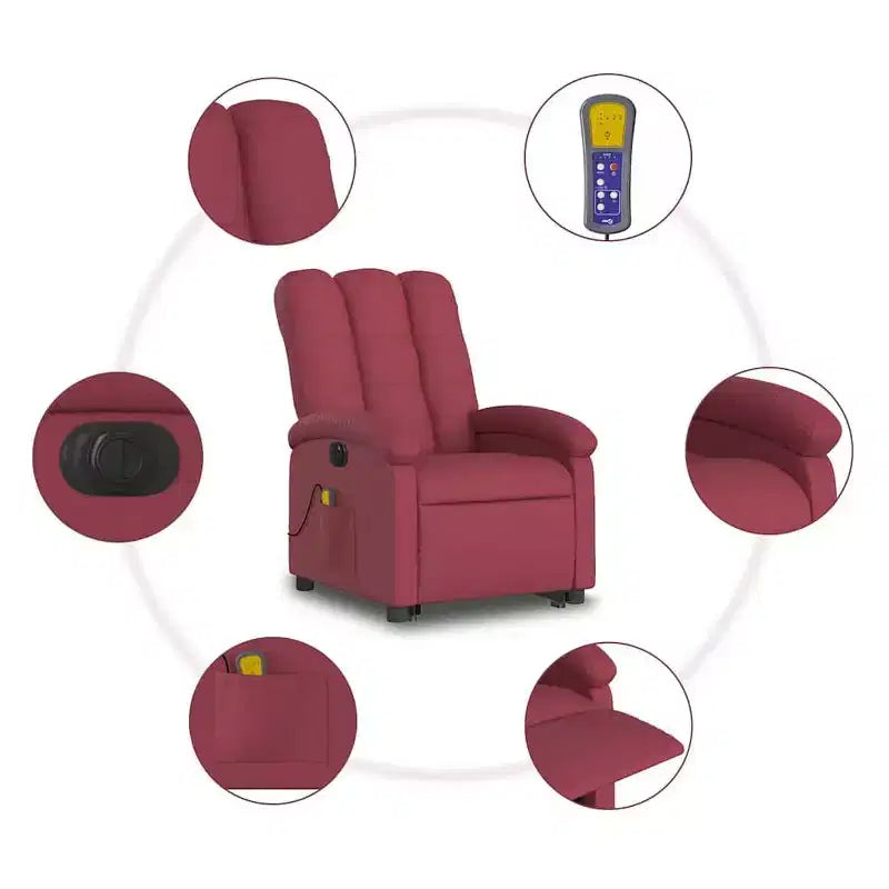 vidaXL Electric Lift Massage Recliner Chair - Wine Red Fabric, Motorized Stand-Up Assist, Reclining, Vibration, Home Theater