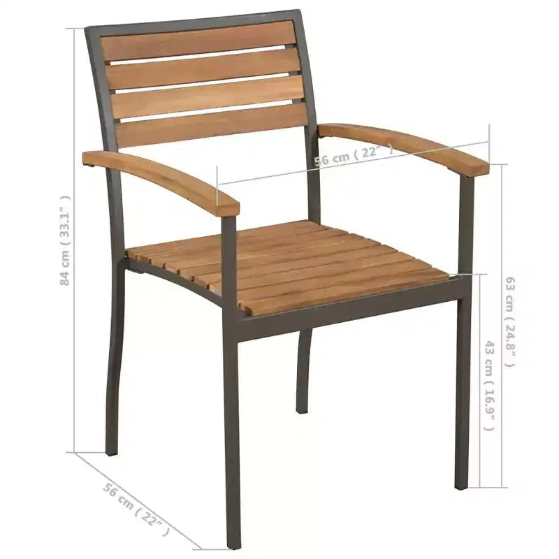 vidaXL Sedie da pranzo da esterno - 2 pz impilabili per giardino, terrazzo e patio in legno massello di acacia e acciaio verniciato a polvere