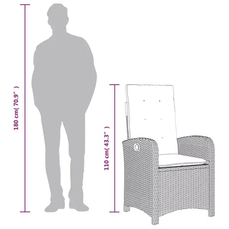 vidaXL Reclining Patio Chair-Gray Poly Rattan with Navy Cushions, Adjustable Backrest for Garden/Outdoor/Deck Lounging, Washable Covers