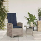 vidaXL Reclining Patio Chair-Gray Poly Rattan with Navy Cushions, Adjustable Backrest for Garden/Outdoor/Deck Lounging, Washable Covers