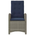 vidaXL Reclining Patio Chair-Gray Poly Rattan with Navy Cushions, Adjustable Backrest for Garden/Outdoor/Deck Lounging, Washable Covers