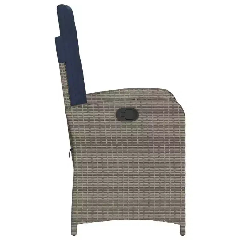 vidaXL Reclining Patio Chair-Gray Poly Rattan with Navy Cushions, Adjustable Backrest for Garden/Outdoor/Deck Lounging, Washable Covers