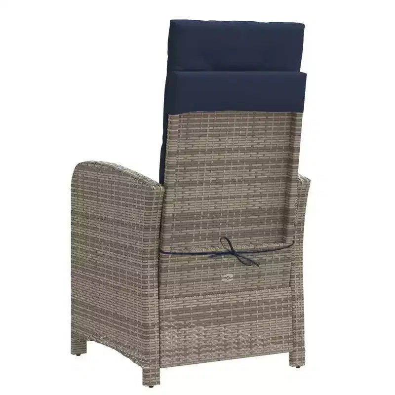 vidaXL Reclining Patio Chair-Gray Poly Rattan with Navy Cushions, Adjustable Backrest for Garden/Outdoor/Deck Lounging, Washable Covers
