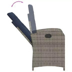 vidaXL Reclining Patio Chair-Gray Poly Rattan with Navy Cushions, Adjustable Backrest for Garden/Outdoor/Deck Lounging, Washable Covers