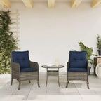 vidaXL 2 pcs Gray Poly Rattan Patio Chairs - Navy Blue Cushions, Weather-Resistant, Garden/Outdoor Seating, Washable Covers, 23x26.4x33.9