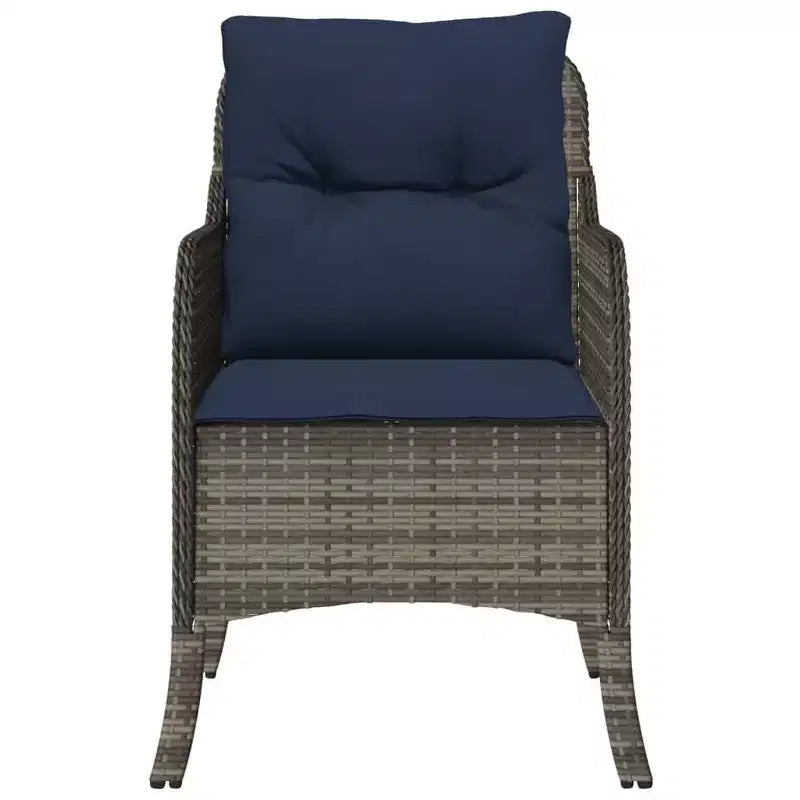 vidaXL 2 pcs Gray Poly Rattan Patio Chairs - Navy Blue Cushions, Weather-Resistant, Garden/Outdoor Seating, Washable Covers, 23x26.4x33.9