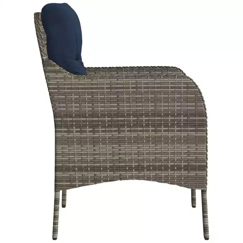 vidaXL 2 pcs Gray Poly Rattan Patio Chairs - Navy Blue Cushions, Weather-Resistant, Garden/Outdoor Seating, Washable Covers, 23x26.4x33.9