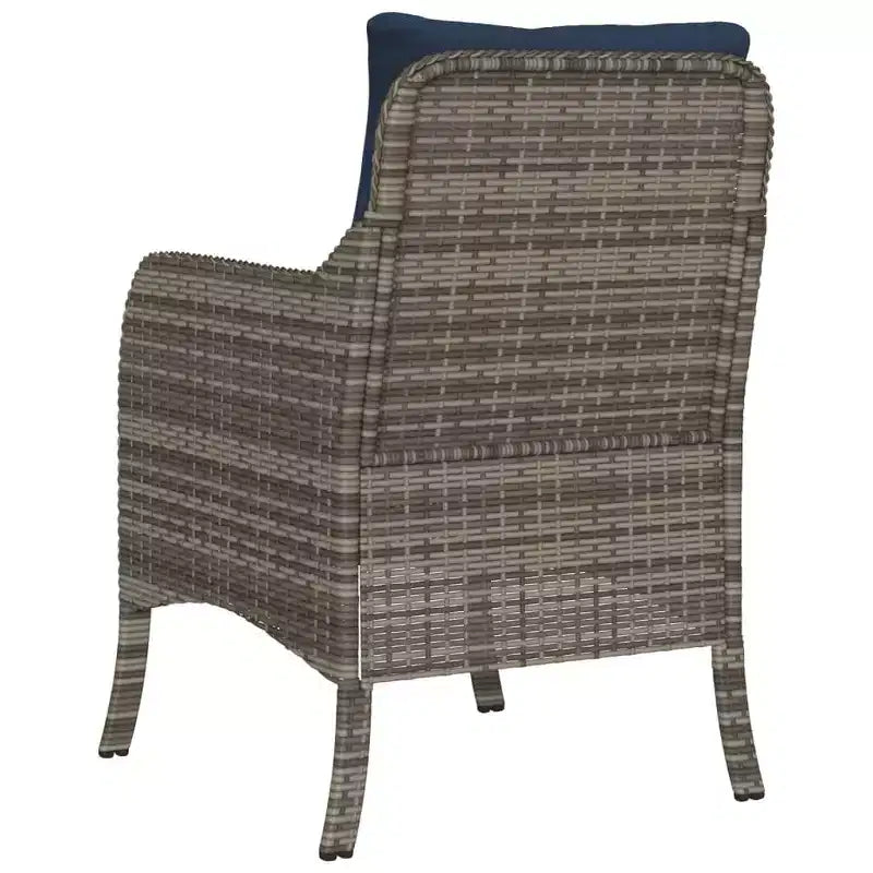 vidaXL 2 pcs Gray Poly Rattan Patio Chairs - Navy Blue Cushions, Weather-Resistant, Garden/Outdoor Seating, Washable Covers, 23x26.4x33.9