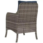 vidaXL 2 pcs Gray Poly Rattan Patio Chairs - Navy Blue Cushions, Weather-Resistant, Garden/Outdoor Seating, Washable Covers, 23x26.4x33.9