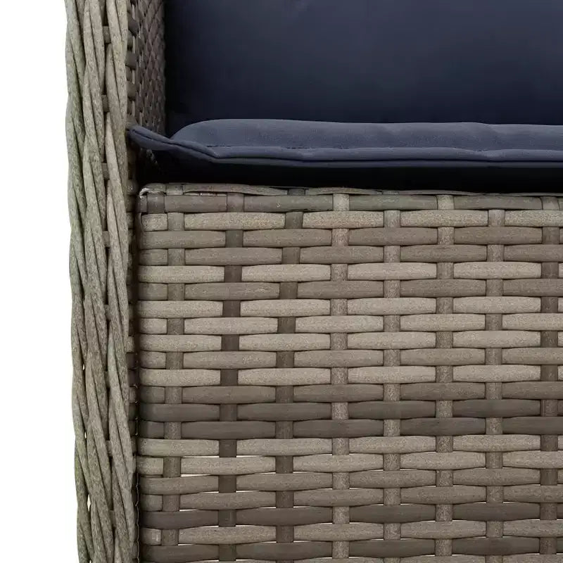 vidaXL 2 pcs Gray Poly Rattan Patio Chairs - Navy Blue Cushions, Weather-Resistant, Garden/Outdoor Seating, Washable Covers, 23x26.4x33.9