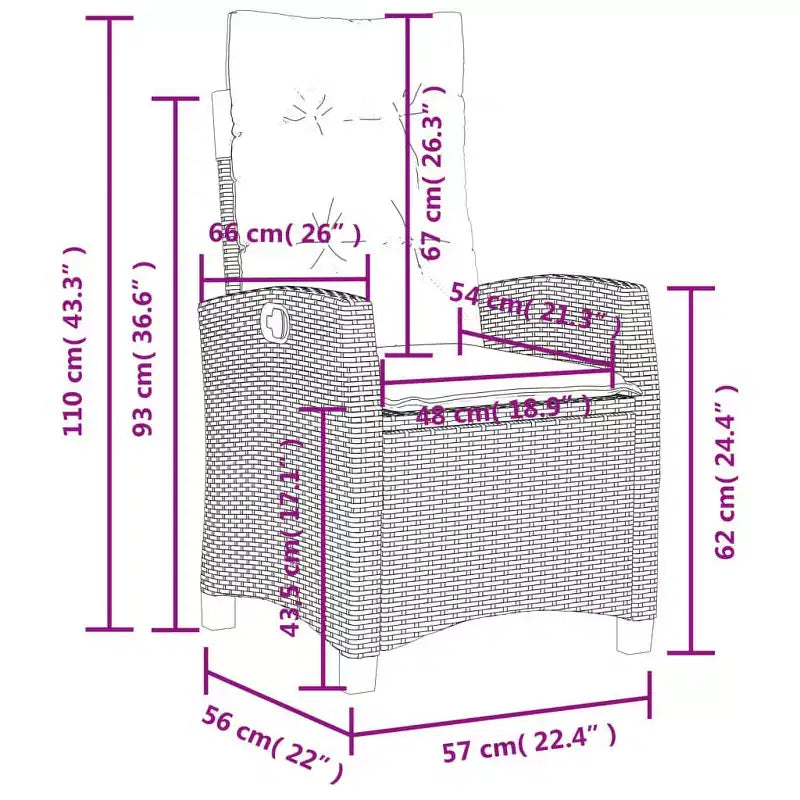 vidaXL Sedie Reclinabili da Giardino con Cuscini - Set da 2 pz, Polyrattan Grigio, Schienale Regolabile, Sedute da Esterno Resistenti alle Intemperie