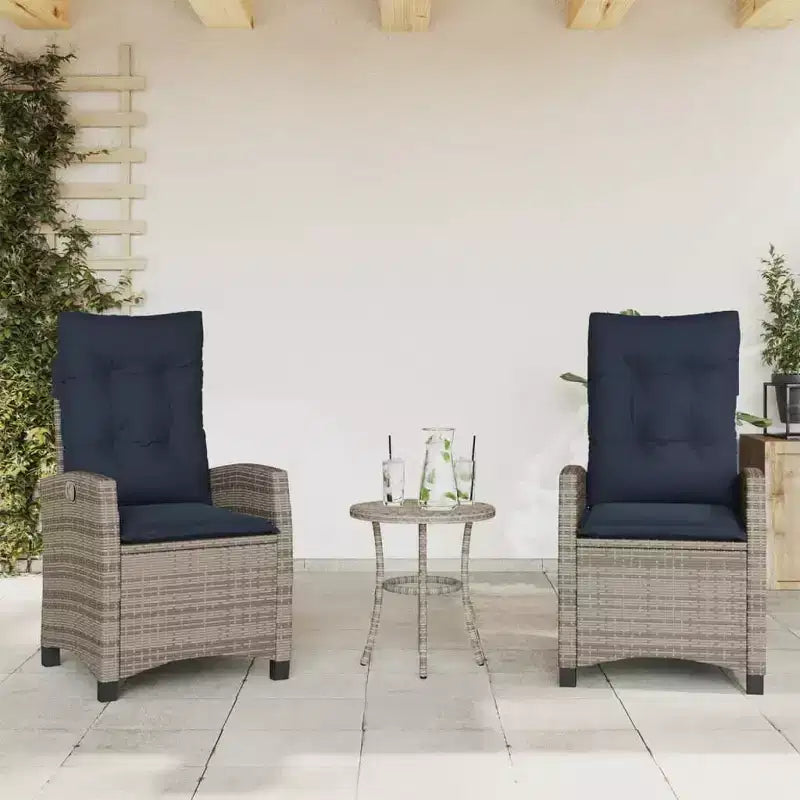 vidaXL Sedie Reclinabili da Giardino con Cuscini - Set da 2 pz, Polyrattan Grigio, Schienale Regolabile, Sedute da Esterno Resistenti alle Intemperie