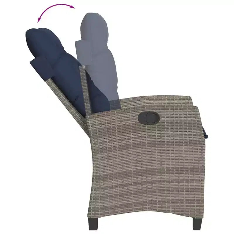 vidaXL Sedie Reclinabili da Giardino con Cuscini - Set da 2 pz, Polyrattan Grigio, Schienale Regolabile, Sedute da Esterno Resistenti alle Intemperie