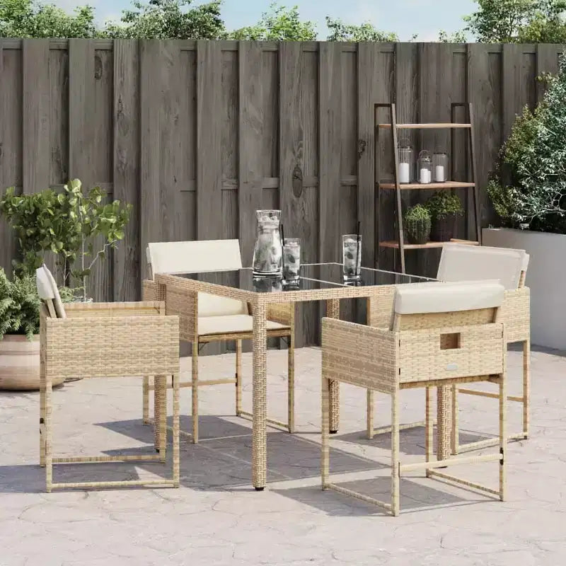vidaXL Patio Chairs - Cushions Included, Beige Poly Rattan, Outdoor Furniture, 4-Piece Set - Compact Foldable Chairs with Removable Covers