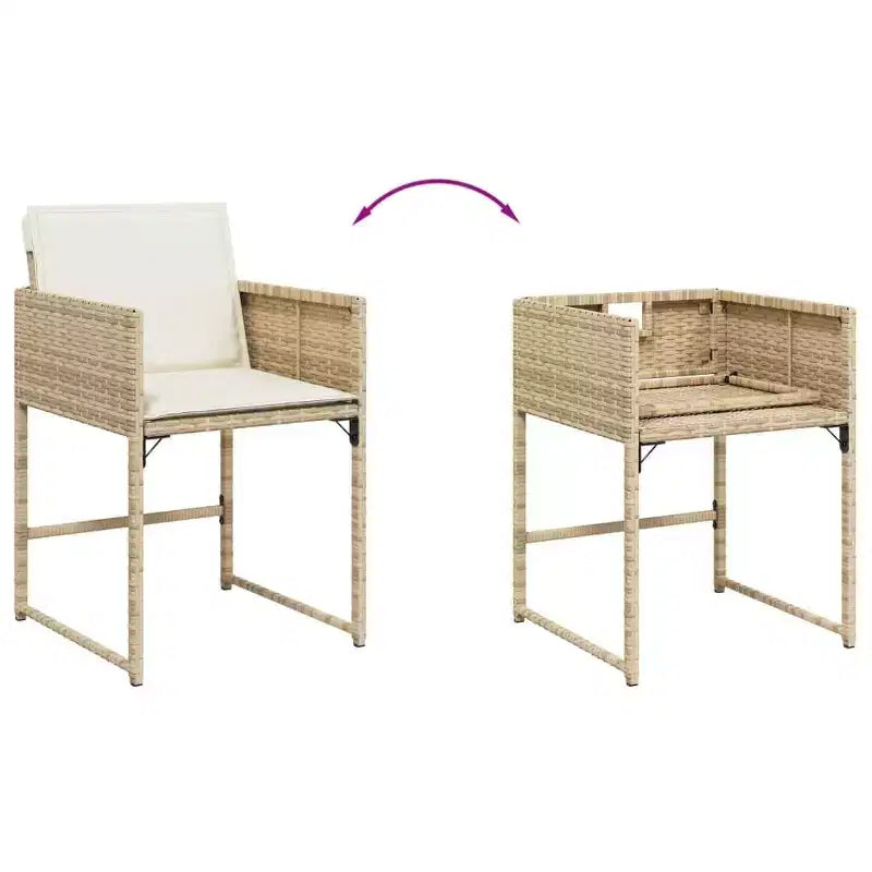 vidaXL Patio Chairs - Cushions Included, Beige Poly Rattan, Outdoor Furniture, 4-Piece Set - Compact Foldable Chairs with Removable Covers