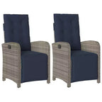 vidaXL Reclining Patio Chairs 2 pcs - Gray Poly Rattan with Navy Blue Cushions, Adjustable Backrest/Footrest, Powder-Coated Steel Frame
