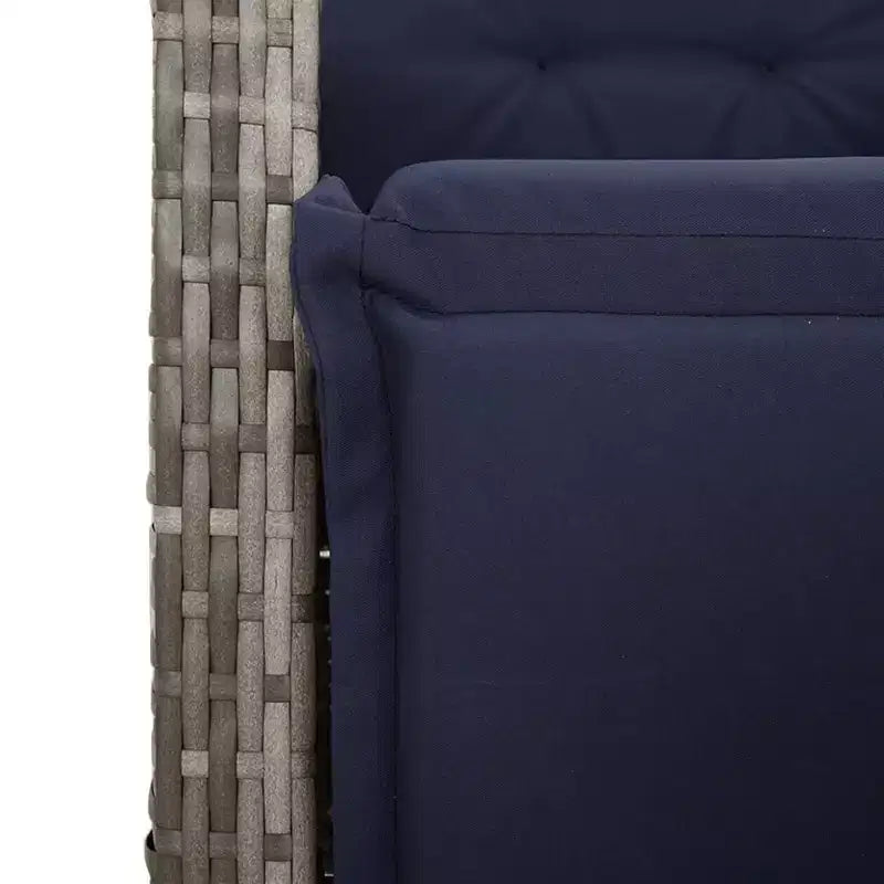 vidaXL Sedie Reclinabili da Giardino 2 pz - Rattan Sintetico Grigio con Cuscini Blu Scuro, Schienale/Poggiapiedi Regolabili, Telaio in Acciaio Verniciato a Polvere