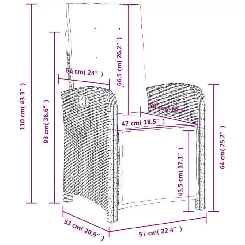 vidaXL Sedie Reclinabili da Giardino 2 pz - Rattan Sintetico Grigio con Cuscini Blu Scuro, Schienale/Poggiapiedi Regolabili, Telaio in Acciaio Verniciato a Polvere
