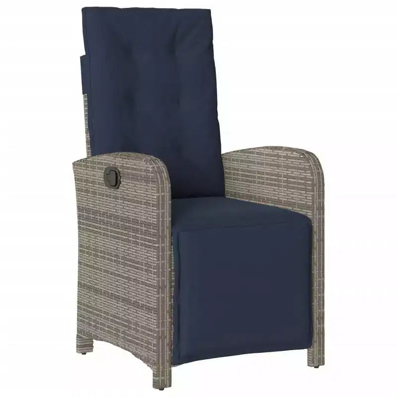 vidaXL Sedie Reclinabili da Giardino 2 pz - Rattan Sintetico Grigio con Cuscini Blu Scuro, Schienale/Poggiapiedi Regolabili, Telaio in Acciaio Verniciato a Polvere