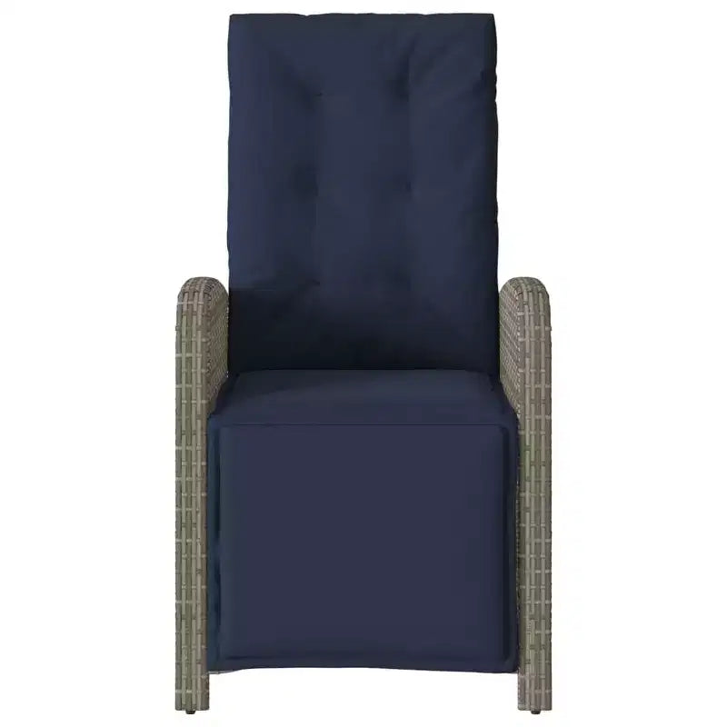 vidaXL Sedie Reclinabili da Giardino 2 pz - Rattan Sintetico Grigio con Cuscini Blu Scuro, Schienale/Poggiapiedi Regolabili, Telaio in Acciaio Verniciato a Polvere