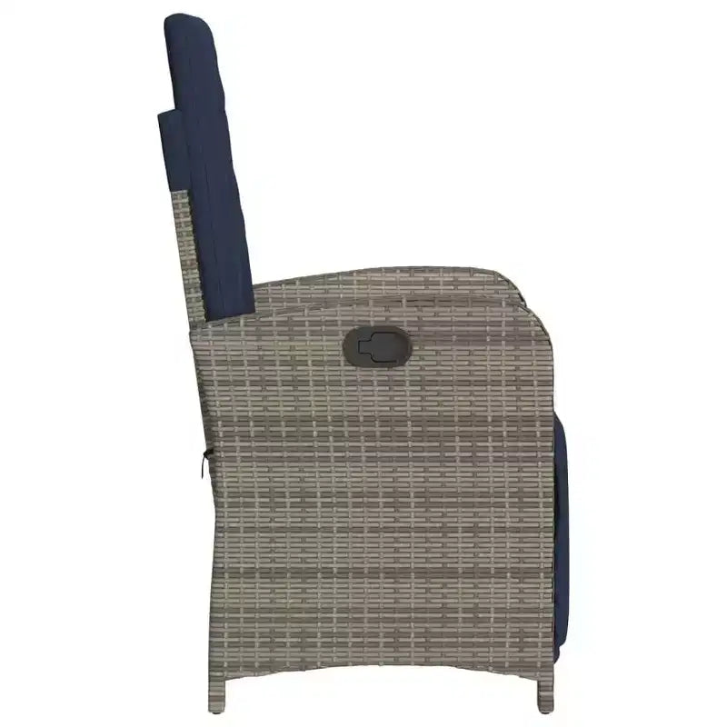 vidaXL Sedie Reclinabili da Giardino 2 pz - Rattan Sintetico Grigio con Cuscini Blu Scuro, Schienale/Poggiapiedi Regolabili, Telaio in Acciaio Verniciato a Polvere